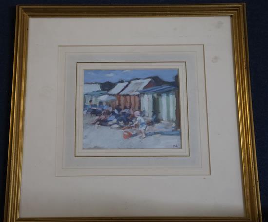§ Mark Rowbotham (b.1959) Playing beside the beach huts 14 x 16cm